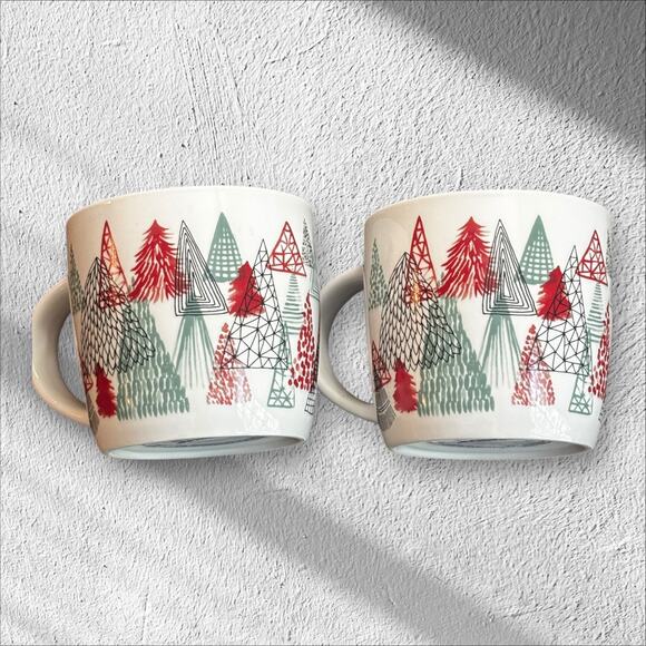 Starbucks Christmas Trees Winter Holiday Mugs (2)14 oz Coffee Hot Chocolate Cups - Picture 1 of 7